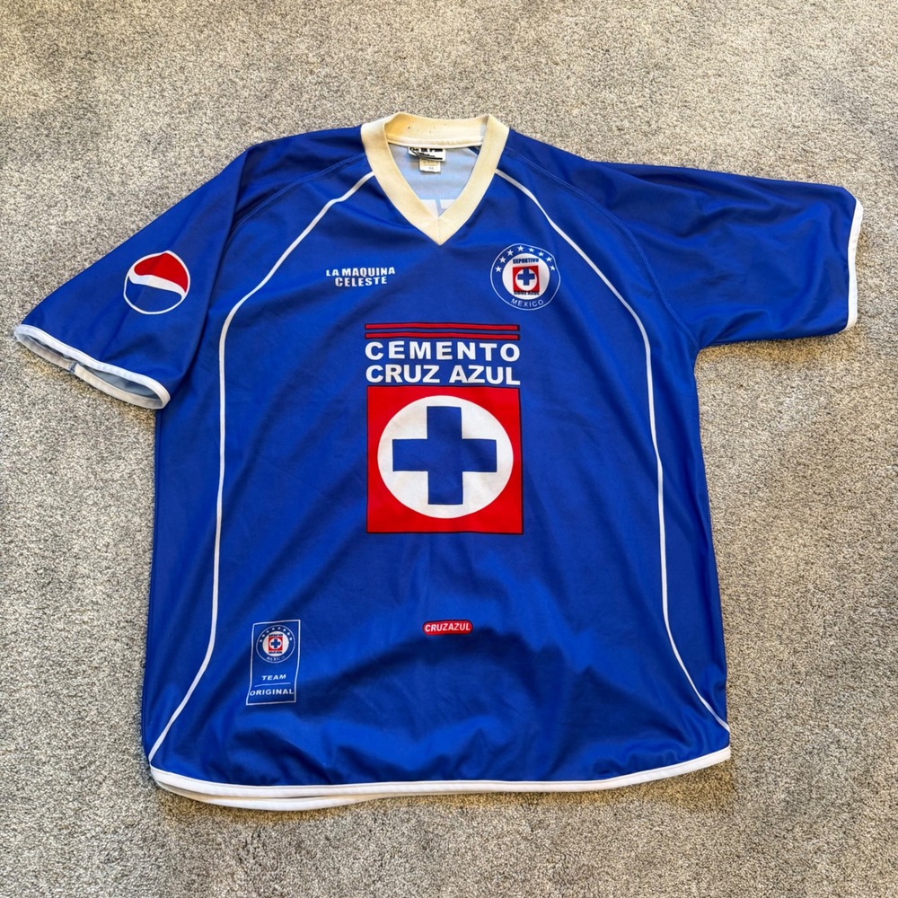 Cruz Azul De La Riva Soccer Jersey Blue Size 44 Pepsi Cemento Cruz Azul #10